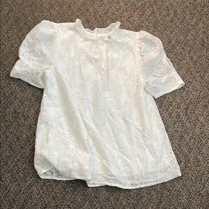 Entro White Ruffled Puff Sleeve Blouse with Peter Pan Collar